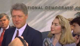 Then-Democratic presidential nominee Bill Clinton and wife Hillary Clinton arrive to campaign in Washington, D.C. on April 29, 1992. (AP/file) ** FILE **