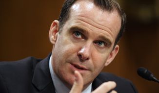 U.S. Special Presidential Envoy Brett McGurk, the U.S. representative to the anti-Islamic State coalition, testifies on Capitol Hill in Washington, Tuesday, June 28, 2016, before the Senate Foreign Relations Committee. McGurk said morale inside the extremist group is plummeting as the forces arrayed against it are gaining momentum.  (AP Photo/Lauren Victoria Burke)