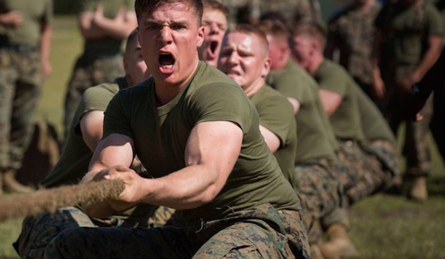 Marines engage in a Tug of War contest at Ellis Field on Camp Lejeune, North Carloina, March 17, 2016. (Facebook, U.S. Marine Corps, Lance Cpl. Tyler W. Stewart/Released)