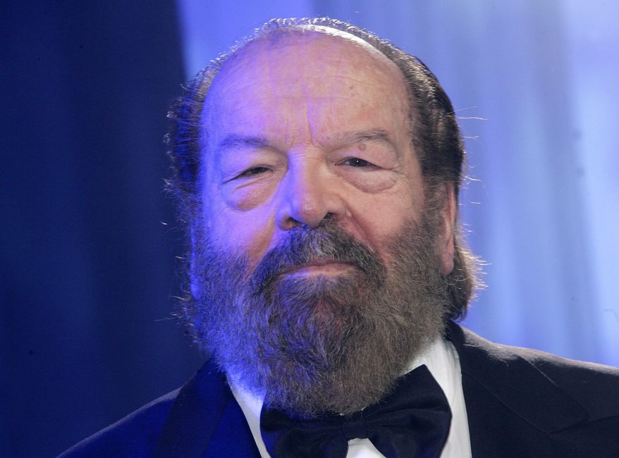 FILE -- In this file photo taken on Nov. 14, 2009 in Duesseldorf, Germany, Italian actor Giuseppe Pedersoli, better known as Bud Spencer, is seen at an UNESCO charity event. The burly comic actor, dubbed the ‘’good giant’’ for punching out bad guys on the screen, has died in Italy. He was 86. (AP Photo/Hermann J. Knippertz)