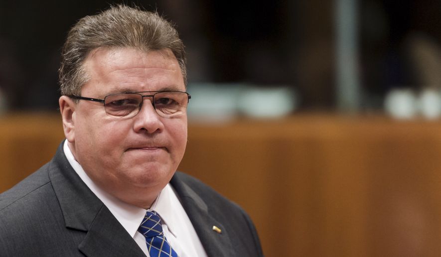 Lithuania&#x27;s Foreign Minister Linas Antanas Linkevicius arrives for an EU foreign ministers meeting at the EU Council building in Brussels on Dec. 14, 2015. (Associated Press) **FILE**