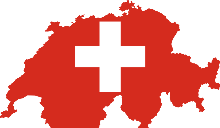 Outline of Switzerland mashed up with Swiss flag design. Image via Wikimedia Commons. Accessed June 29, 2016.