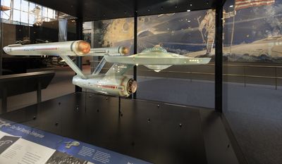 This undated handout photo provided by the National Air and Space Museum, Smithsonian Institution shows a Star Trek starship Enterprise studio model. The model of the fictional Starship Enterprise will go on display in the reimagined Boeing Milestones of Flight Hall.  For the first time since its 1976 opening, the Smithsonian&#39;s National Air and Space Museum plans to overhaul its central exhibition showing the milestones of flight. The extensive renovation announced Thursday will be carried out over the next two years with portions of the exhibit closing temporarily over time, said Museum Director J.R. &quot;Jack&quot; Dailey.   (AP Photo/Mark Avino, National Air and Space Museum, Smithsonian Institution )