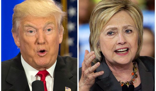 This photo combo of file images shows U.S. presidential candidates Donald Trump, left, and Hillary Clinton. (AP Photo/Mary Altaffer, Chuck Burton) ** FILE **