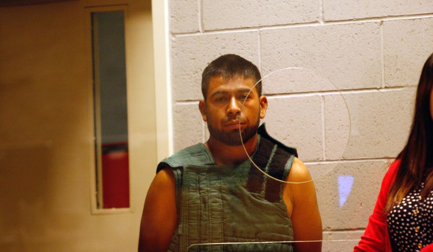 FILE - In this June 28, 2016, file photo, Bonifacio Oseguera-Gonzalez, is arraigned in Salem, Ore. U.S. Immigration and Customs Enforcement says Oseguera-Gonzalez, charged with aggravated murder in the shooting deaths of three people at an Oregon blueberry farm, was deported six times between 2003 and 2013. Presumptive Republican nominee Donald Trump tweeted about the case Friday, July 1, 2016. (The Oregonian via AP, Pool, File)