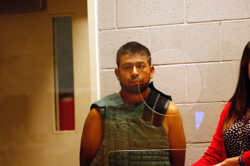 FILE - In this June 28, 2016, file photo, Bonifacio Oseguera-Gonzalez, is arraigned in Salem, Ore. U.S. Immigration and Customs Enforcement says Oseguera-Gonzalez, charged with aggravated murder in the shooting deaths of three people at an Oregon blueberry farm, was deported six times between 2003 and 2013. Presumptive Republican nominee Donald Trump tweeted about the case Friday, July 1, 2016. (The Oregonian via AP, Pool, File)