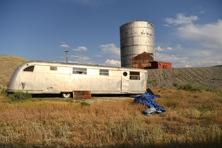 This June 21, 2016 photo shows a water tank in Rangley, Colo. A group of artist are working to refurbish the tank for acoustic recording and concerts. (RJ Sangosti/The Denver Post via AP) MANDATORY CREDIT