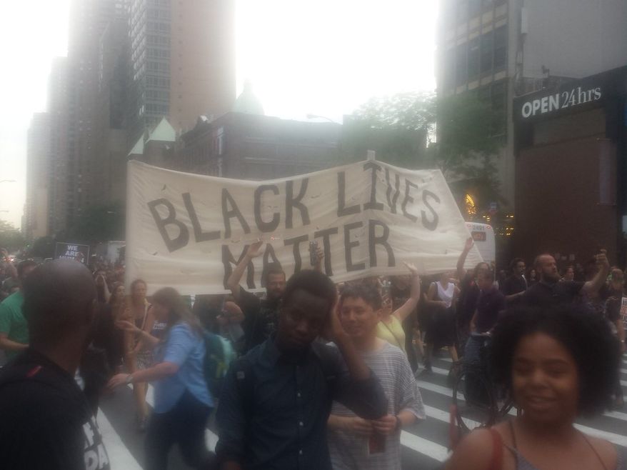 Black Lives Matter protesters march Thursday on 42nd St. in Manhattan. (@MillionsMarch)