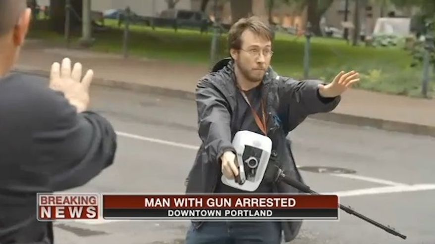 Michael Strickland, a conservative blogger who says he feared for his life during a Black Lives Matter protest Thursday night in Portland, Oregon, has been arrested after he briefly displayed a handgun. (KPTV)