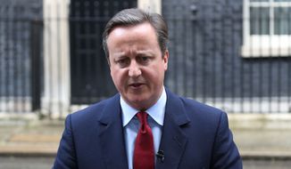 Britain Prime Minister David Cameron makes an announcement July 11, 2016, outside No.10 Downing Street, London, after Theresa May secured her place as the United Kingdom&#39;s second female prime minister through the surprise withdrawal of her only rival in the battle to succeed him. Cameron says he will step down on Wednesday, making way for Theresa May to succeed him as British leader. Cameron says it&#39;s clear May has &quot;the overwhelming support&quot; of Conservative lawmakers. He says May&#39;s rival Andrea Leadsom made the right decision to withdraw from the race, ending the party leadership race. (Philip Toscano/PA via AP)