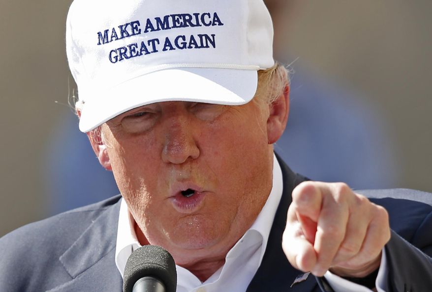 In this Thursday, June 30, 2016, file photo, Republican presidential candidate Donald Trump speaks at a town hall-style campaign event at the former Osram Sylvania light bulb factory in Manchester, N.H. (AP Photo/Robert F. Bukaty, File)