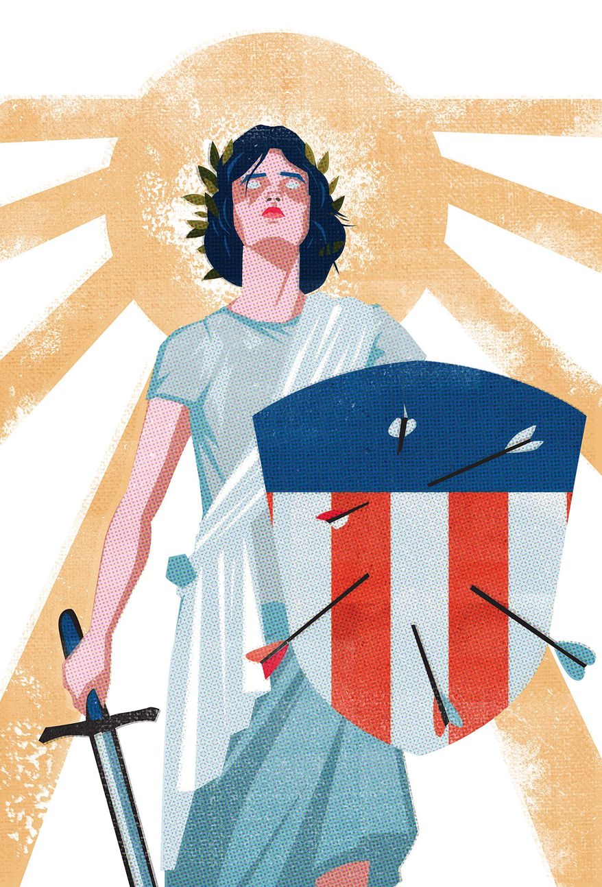 Illustration on the struggle to maintain liberty by Linas Garsys/The Washington Times