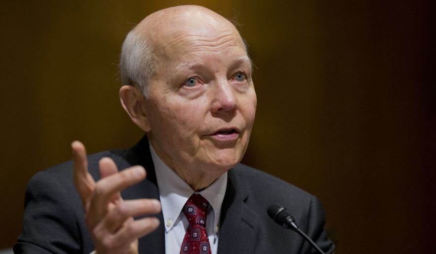 FILE - In this Feb. 10, 2016 file photo, Internal Revenue Service (IRS) Commissioner John Koskinen testifies on Capitol Hill in Washington. House conservatives on July 13, 2016, have taken the first step to force an impeachment vote on Koskinen. Conservatives accuse Koskinen of gross negligence, arguing he stonewalled their investigation into IRS targeting of conservative groups. (AP Photo/Manuel Balce Ceneta, File)