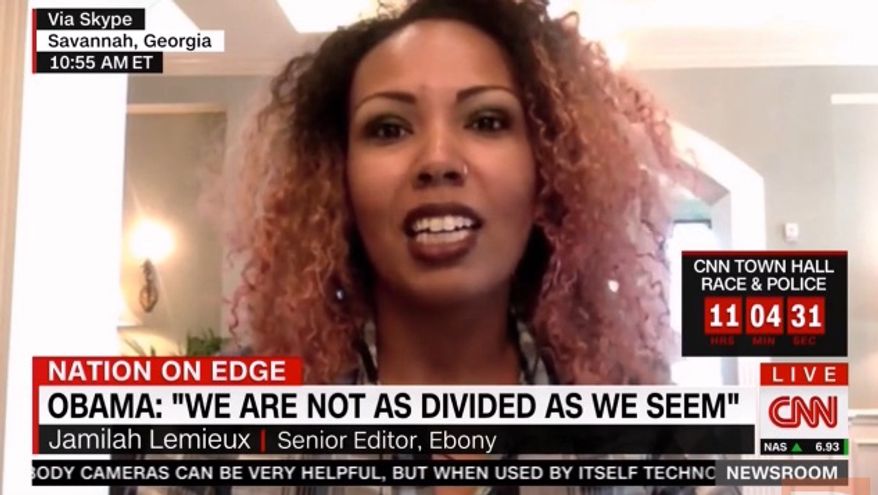 Ebony magazine Senior Editor Jamilah Lemieux said she disagrees with President Obama's characterization of the Dallas cop killings as a "hate crime," because the shooter was targeting white people, or "the majority group," which have historically been abusive to blacks. (CNN via Breitbart)