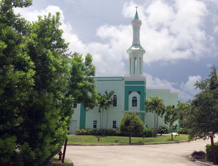 The Islamic Center of Boca Raton, Fla., is shown on Wednesday, July 13, 2016. Palm Beach County Elections Supervisor Susan Bucher disinvited the Islamic Center of Boca Raton as a polling center for the Aug. 30 Florida primary and the Nov. 8 general election after she received 50 complaints, including threats of violence, from people who don't want to vote in a mosque. (AP Photo/Terry Spencer)