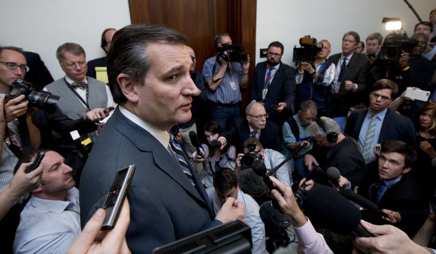 In this May 10, 2016, file photo, Sen. Ted Cruz, R-Texas speaks to reporters as he returns to the Capitol Hill in Washington. (AP Photo/Manuel Balce Ceneta, File)