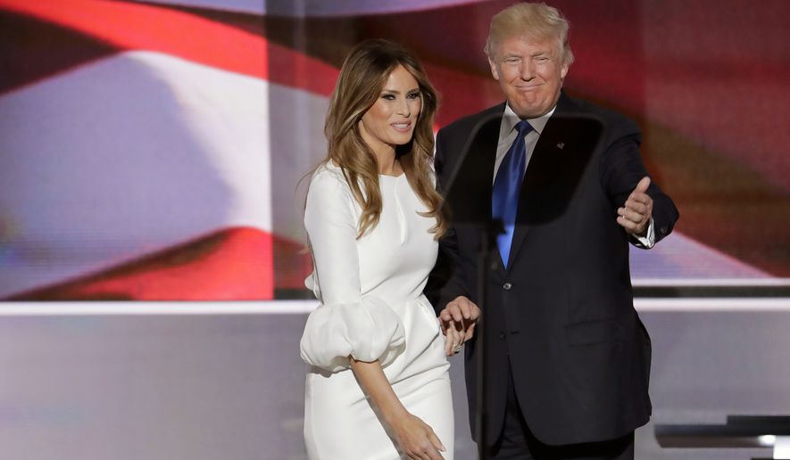 Republican Presidential candidate Donald Trump introduces his wife Melania during the opening day of the Republican National Convention in Cleveland, Monday, July 18, 2016. (AP Photo/J. Scott Applewhite)