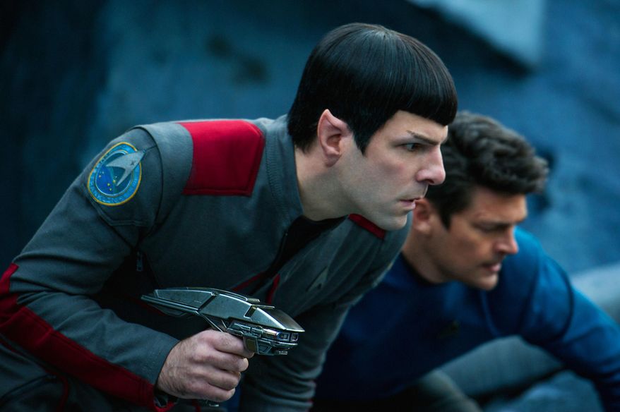 In this image released by Paramount Pictures, Zachary Quinto, left, and Karl Urban appear in a scene from "Star Trek Beyond." (Kimberley French/Paramount Pictures via AP)
