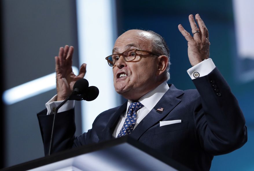 Former New York Mayor Rudy Giuliani speaks during first day of the Republican National Convention in Cleveland, Monday, July 18, 2016. (AP Photo/Carolyn Kaster) ** FILE **
