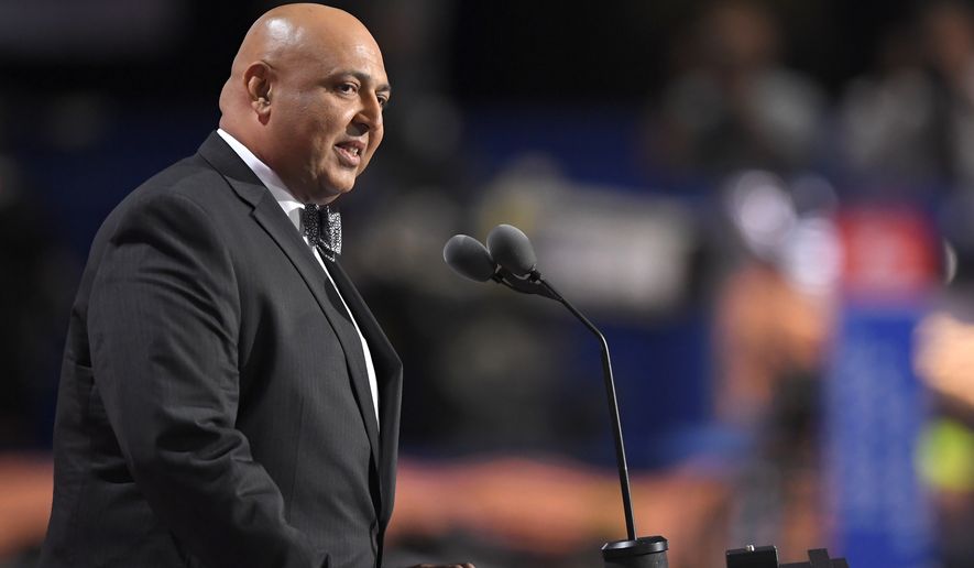 Sajid Tarar, Founder of American Muslims for Trump, delivers the benediction at the conclusion of the second day of the Republican National Convention on Tuesday in Cleveland. (Associated Press)