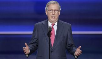 Senate Majority Leader Mitch McConnell of Kentucky speaks during the second day of the Republican National Convention on Tuesday in Cleveland. (Associated Press)