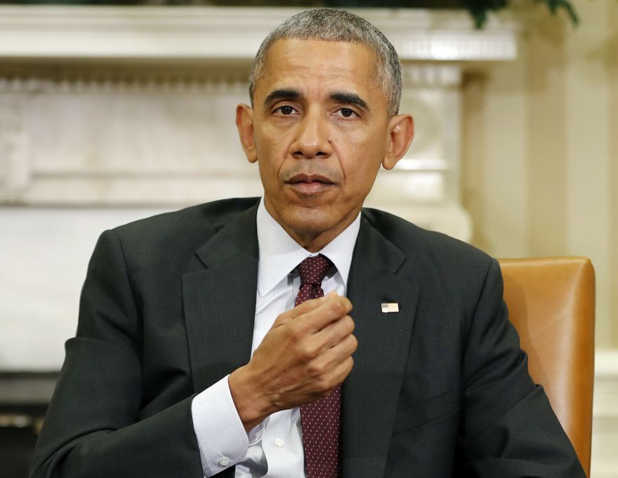 President Barack Obama speaks to members of the media following his meeting with Attorney General Loretta Lynch and FBI Director James Comey in the Oval Office of the White House in Washington, Tuesday, July 19, 2016. (AP Photo/Pablo Martinez Monsivais)