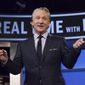 Bill Maher, host of &quot;Real Time with Bill Maher,&quot; addresses his audience during a broadcast of the show in Los Angeles, April 8, 2016. (Janet Van Ham/HBO via AP)  ** FILE **