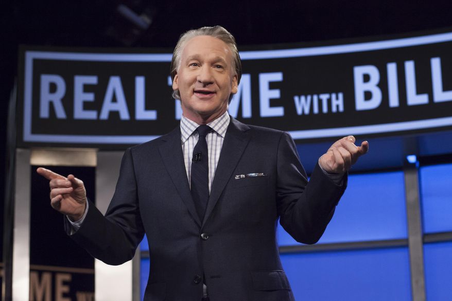 Bill Maher, host of &quot;Real Time with Bill Maher,&quot; addresses his audience during a broadcast of the show in Los Angeles, April 8, 2016. (Janet Van Ham/HBO via AP)  ** FILE **