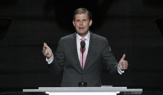 Eric Trump, son of Republican Presidential nominee Donald J. Trump, speaks during the third day of the Republican National Convention in Cleveland, Wednesday, July 20, 2016. (AP Photo/J. Scott Applewhite) ** FILE **