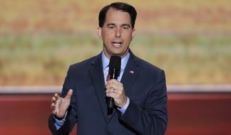 Gov. Scott Walker of Wisconsin speaks during the third day of the Republican National Convention on Wednesday in Cleveland. (Associated Press)