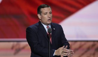 Sen. Ted Cruz, R-Tex., speaks during the third day of the Republican National Convention in Cleveland, Wednesday, July 20, 2016. (AP Photo/J. Scott Applewhite) **FILE**