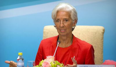 International Monetary Fund (IMF) Managing Director Christine Lagarde speaks during a press conference for the 1+6 Roundtable on promoting economic growth at the Diaoyutai State Guesthouse in Beijing, Friday, July 22, 2016. The IMF called Friday to end uncertainty over Britain&#39;s vote to leave the European Union she says is dampening global economic growth. (AP Photo/Mark Schiefelbein)