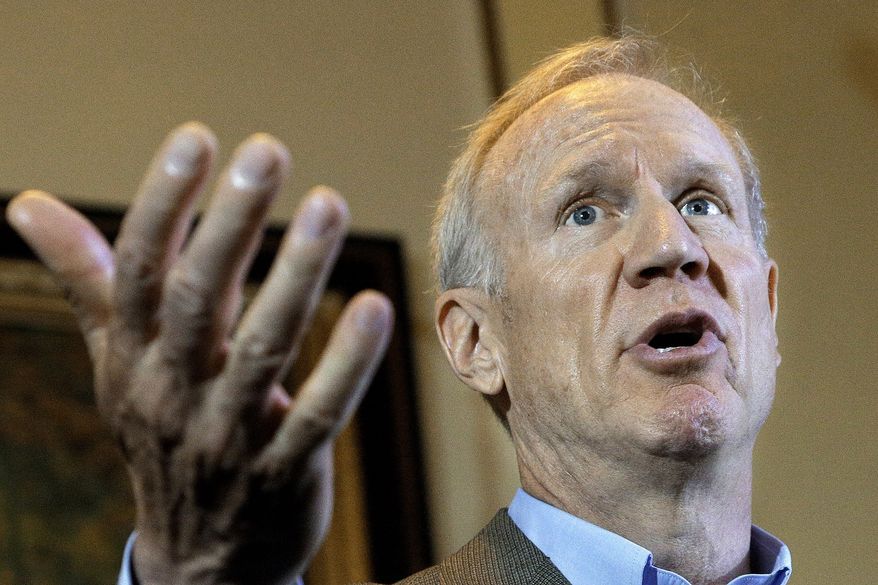 Illinois Gov. Bruce Rauner speaks to reporters in his office at the Illinois State Capitol in Springfield on June 27, 2016. (Associated Press) **FILE**
