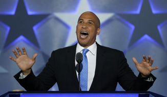 Sen. Cory Booker, D-NJ., speaks during the first day of the Democratic National Convention in Philadelphia , Monday, July 25, 2016. (AP Photo/J. Scott Applewhite)