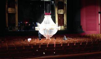 The chandelier, which plays an important part in the &quot;The Phantom of the Opera,&quot; is rigged as part of the touring production at the Kennedy Center in Washington, D.C.  (Cheryl Danehart)