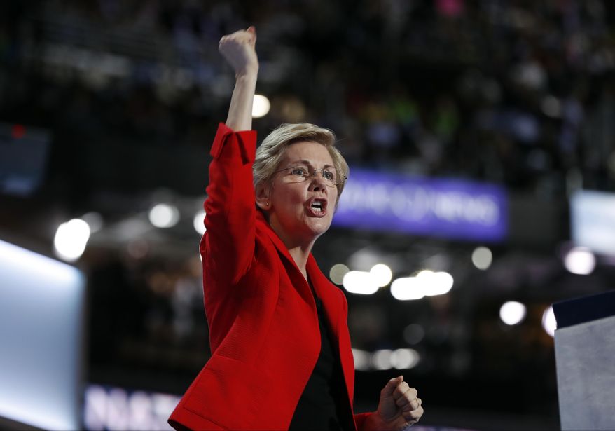 Sen. Elizabeth Warren, D-Mass., speaks during the first day of the Democratic National Convention in Philadelphia , Monday, July 25, 2016. (AP Photo/Carolyn Kaster)