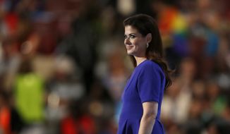 Actress Debra Messing takes the stage during the second day of the Democratic National Convention in Philadelphia , Tuesday, July 26, 2016. (AP Photo/Paul Sancya)