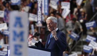 Former President Bill Clinton speaks during the second day of the Democratic National Convention on Tuesday in Philadelphia. (Associated Press)