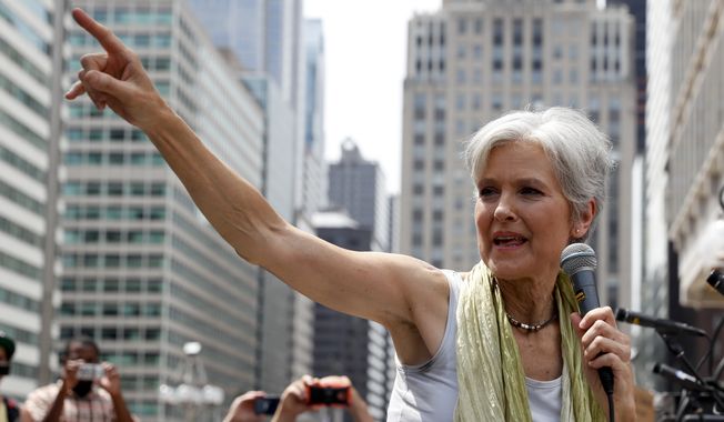 Dr. Jill Stein, presumptive Green Party presidential nominee, speaks at a rally in Philadelphia, Tuesday, July 26, 2016, during the second day of the Democratic National Convention. (AP Photo/John Minchillo)