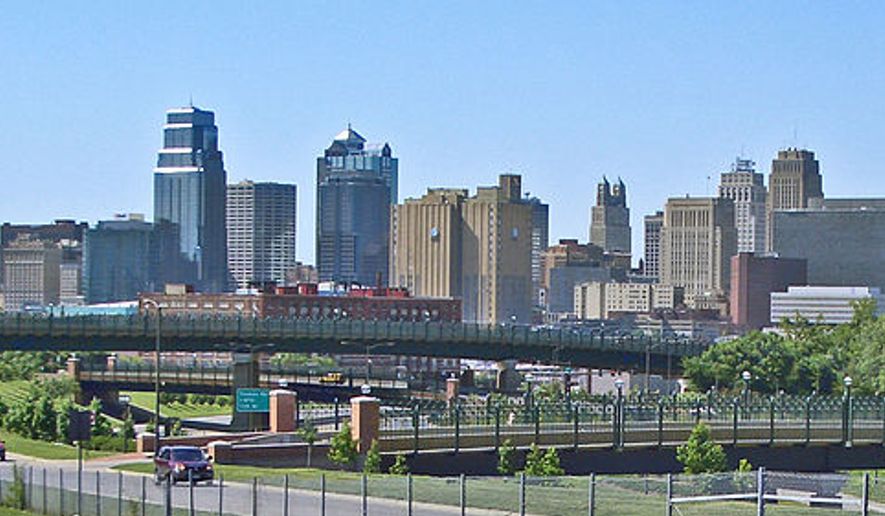 Kansas City, Missouri, skyline as shown in this July 14, 2008 photo by Charvex at Wikimedia Commons.