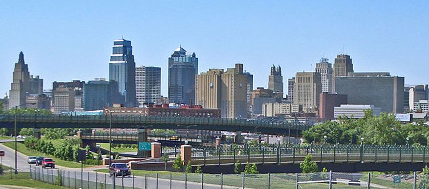 Kansas City, Missouri, skyline as shown in this July 14, 2008 photo by Charvex at Wikimedia Commons.