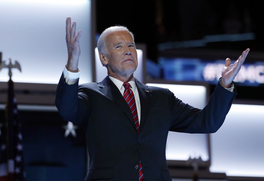 Vice President Joe Biden gestures as he takes the stage during the third day session of the Democratic National Convention in Philadelphia on July 27, 2016. (Associated Press) **FILE**