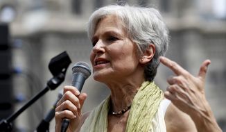Jill Stein, the presumptive Green Party presidential nominee, speaks in Philadelphia to angry and disaffected supporters of Bernard Sanders. A new rallying cry is “Jill not Hill.” (Associated Press)