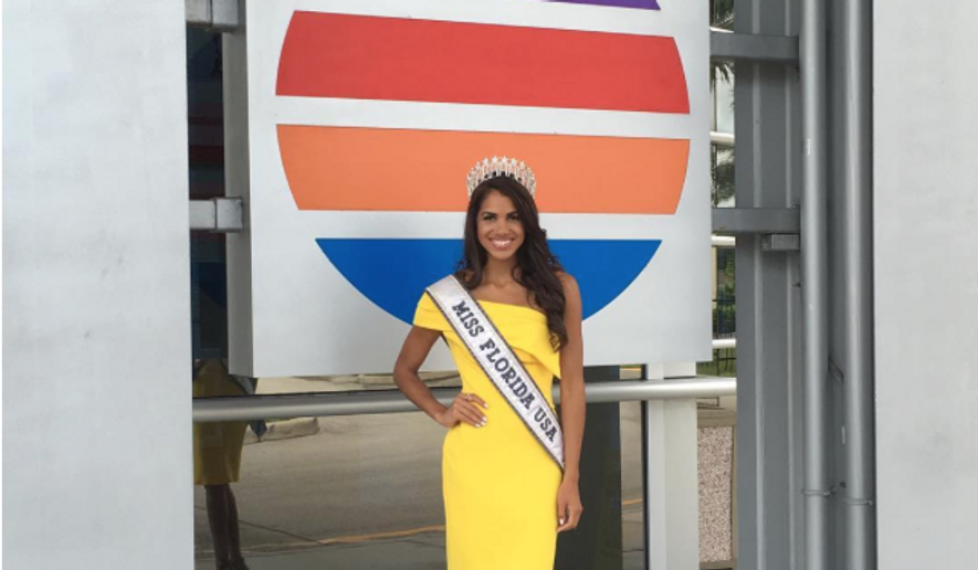 Linette De Los Santos, the new Miss Florida USA 2017, via July 25 Instagram post [https://www.instagram.com/p/BIP9SDXhlS6/]. Miss De Los Santos became Miss Florida after contestant winner Genesis Davila was disqualified for having hired professional stylists to help her with hair and makeup.