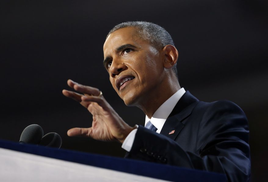 President Barack Obama speaks during the third day session of the Democratic National Convention in Philadelphia, Wednesday, July 27, 2016. (AP Photo/Carolyn Kaster)