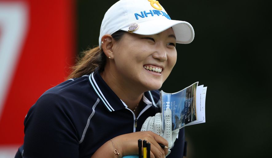 South Korea&#x27;s Mirim Lee reacts during the second round of the Women&#x27;s British Open at Woburn Golf Club, in Woburn, England, Friday July 29, 2016. (Nick Potts/PA via AP)