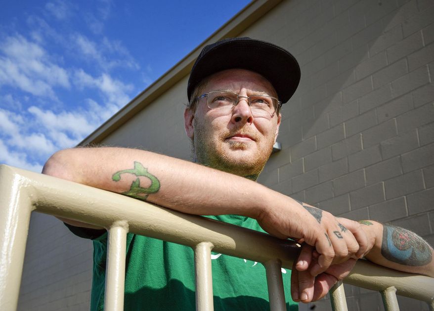 Nathan Anderson, 34, Waite Park, Minn., talks Friday, July 15, 2016, about putting his bachelor's degree on hold because of his criminal record. Anderson is hoping to be a counselor for drug addiction, but can't obtain an internship because of his convictions. (Jason Wachter/The St. Cloud Times via AP)