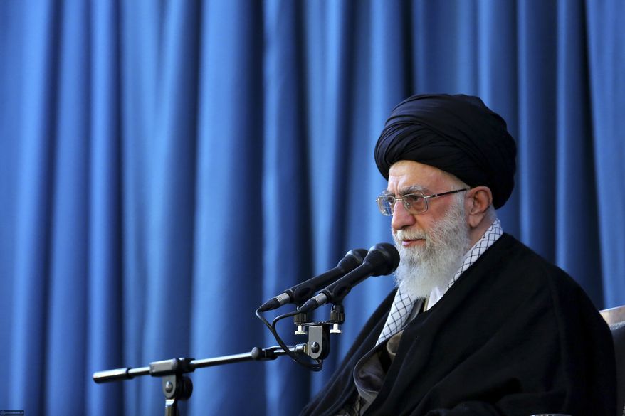 In this picture released by an official website of the office of the Iranian supreme leader on March 20, 2016, Supreme Leader Ayatollah Ali Khamenei speaks to a crowd in the northern city of Mashhad, Iran. (Office of the Iranian Supreme Leader via AP)