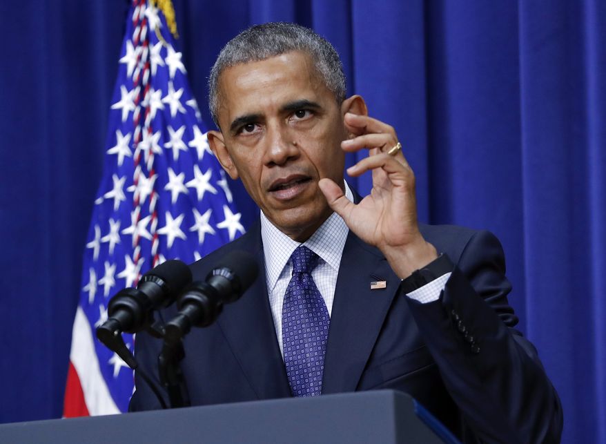 FILE - In this July 22, 2016 file photo, President Barack Obama speaks in the South Court Auditorium of the White House complex in Washington. After a slow start, it appears increasingly likely that the Obama administration will hit its goal of admitting 10,000 Syrian refugees into the United States before the end of September. (AP Photo/Pablo Martinez Monsivais, File)
