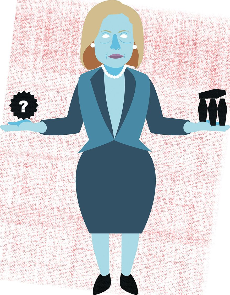 Illustration on the real factors behind the Benghazi facilities attack by Linas Garsys/The Washington Times